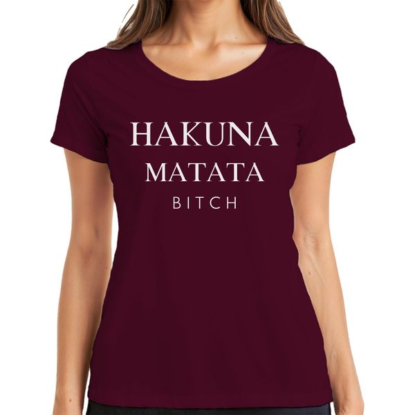 Hakuna Matata Bitch, Maglietta Da Donna Minimalista Con Scritta Hakuna Matata Bitch Per Le Vacanze Estive, Borgogna, 3XL-image
