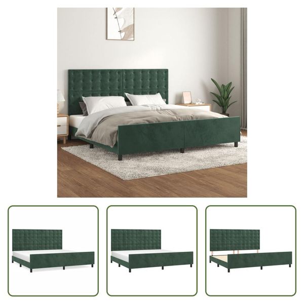 The Living Store Struttura Letto Con Testiera In Velluto Verde Scuro 200X200 Cm-image