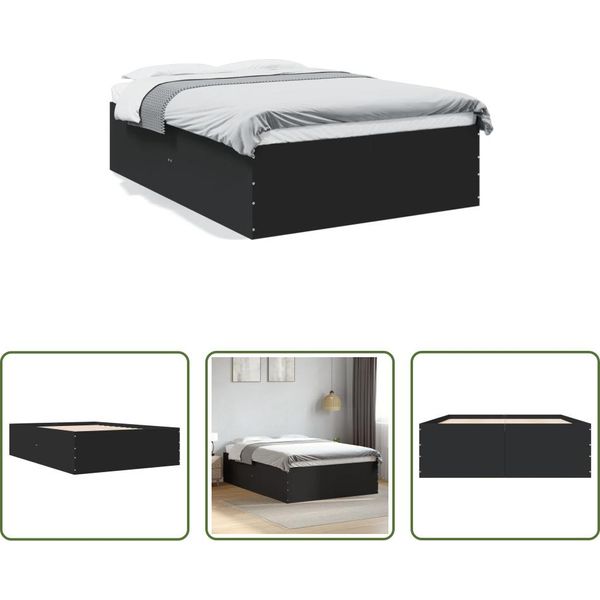 The Living Store Struttura Letto Nera 135X190 Cm In Materiale Ligneo-image