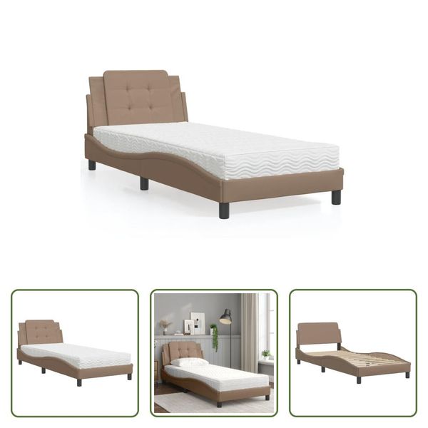 The Living Store Letto Con Materasso Cappuccino-Marrone 90X190 Cm In Ecopelle-image