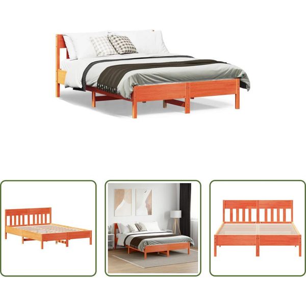 The Living Store Letto In Legno Massiccio Senza Materasso Cera Marrone 140X190 Cm Legno Di Pino-image