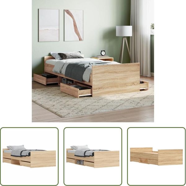 The Living Store Struttura Letto Con Testiera E Pediera In Rovere Sonoma 100X200 Cm-image