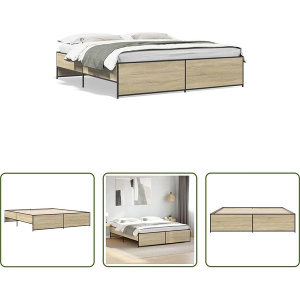 The Living Store Struttura Letto Rovere Sonoma 180X200 Cm In Legno E Metallo-image