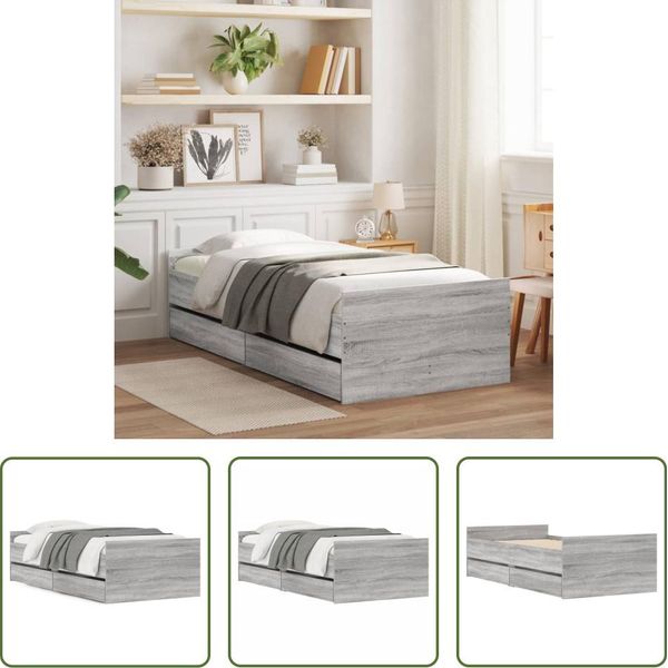 The Living Store Letto Con Cassetti Grey Sonoma 75X190 Cm-image