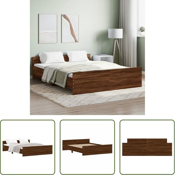 The Living Store Struttura Letto Con Testiera E Pediera In Rovere Marrone 140X200 Cm-image