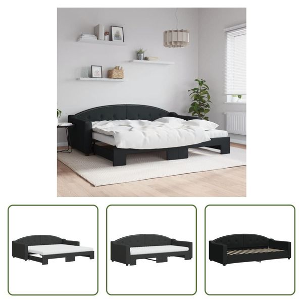 The Living Store Lettino Allungabile Con Materassi Nero 90X200 Cm In Tessuto-image
