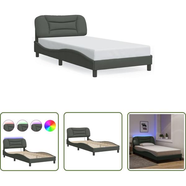 The Living Store Struttura Letto Con Tessuto Led Grigio Scuro 100X200 Cm-image