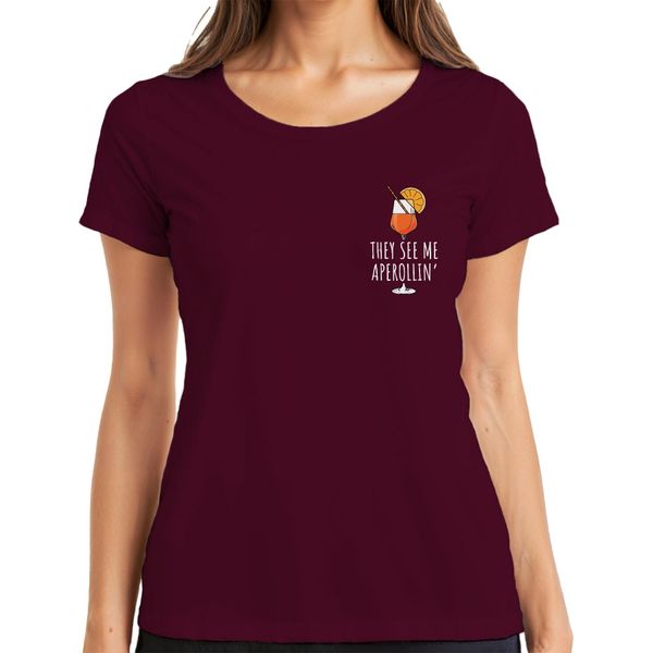 Mi Vedono Aperollin' Aperol Spritz Party Sommer Cocktail Lustig Damen T-Shirt, Borgogna, M-image