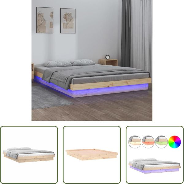 The Living Store Letto In Legno Massiccio Con Illuminazione A Led 120X200 Cm-image