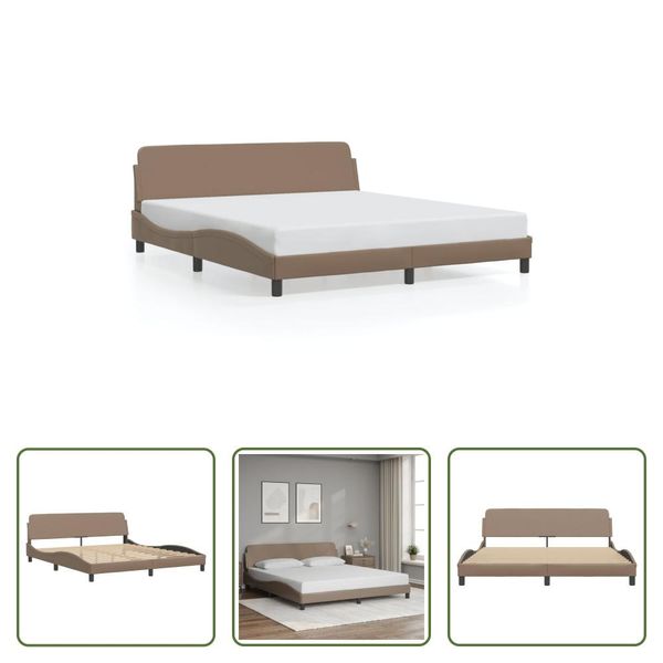 The Living Store Giroletto Con Testiera Cappuccino-Marrone 180X200 Cm In Ecopelle-image