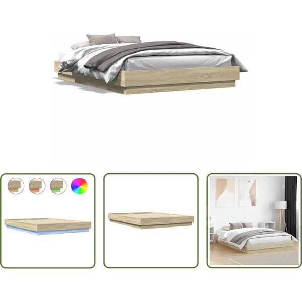 The Living Store Struttura Letto Con Led Rovere Sonoma 160X200 Cm-image