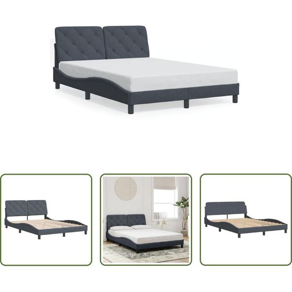 The Living Store Struttura Letto Con Testata Grigio Scuro 120X200 Cm In Velluto-image