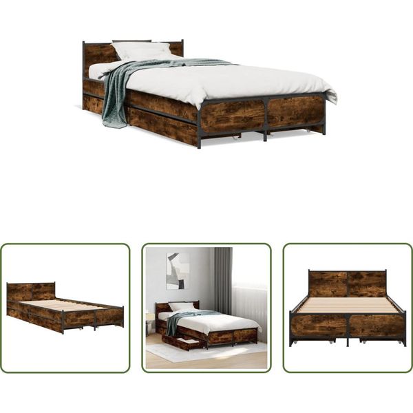The Living Store Struttura Letto Con Cassetti In Rovere Fumé 75X190 Cm Materiale Legno-image
