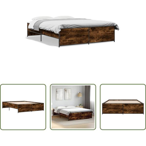 The Living Store Struttura Letto In Rovere Fumé 150X200 Cm Materiale A Base Di Legno E Metallo-image