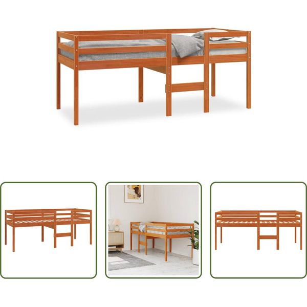 The Living Store Letto A Soppalco Marrone Cera 90X200 Cm In Legno Di Pino Massiccio-image