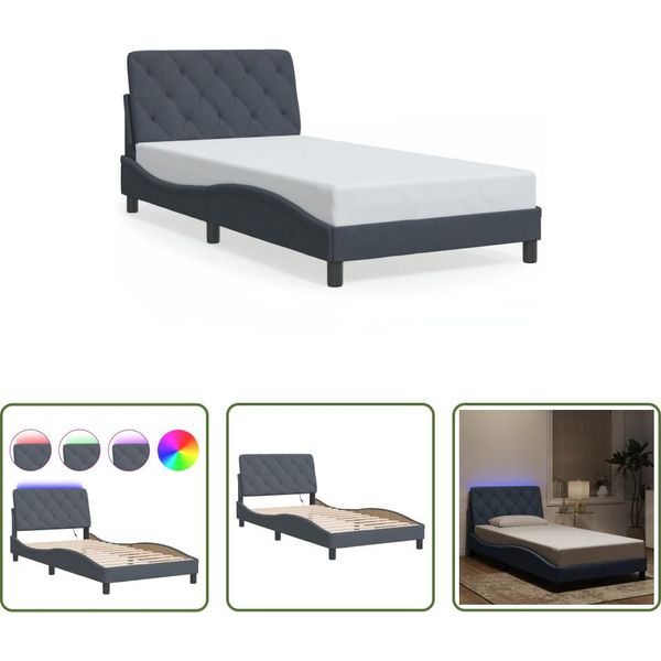 The Living Store Struttura Letto Con Luci Led Grigio Scuro 100X200 Cm In Velluto-image