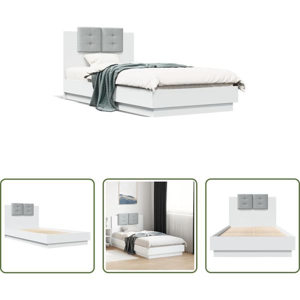The Living Store Giroletto Con Testiera Bianco 90X190 Cm In Materiale Ligneo-image