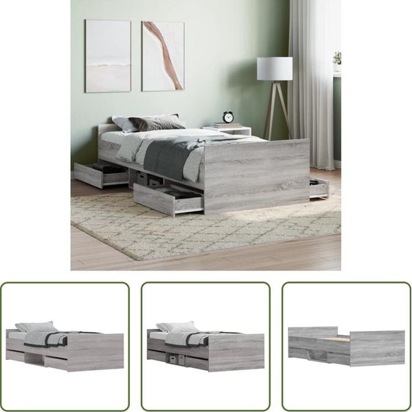 The Living Store Struttura Letto Con Testiera E Pediera Grey Sonoma 90X190 Cm-image
