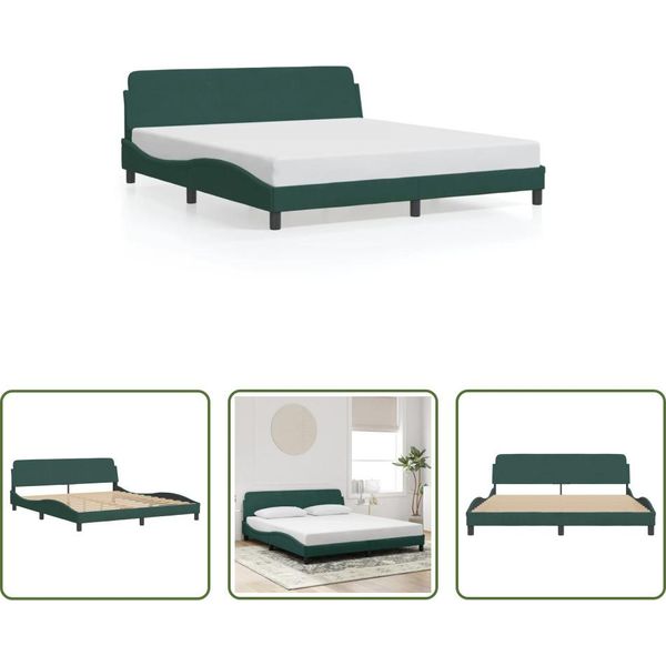 The Living Store Struttura Letto Con Testiera In Velluto Verde Scuro 180X200 Cm-image