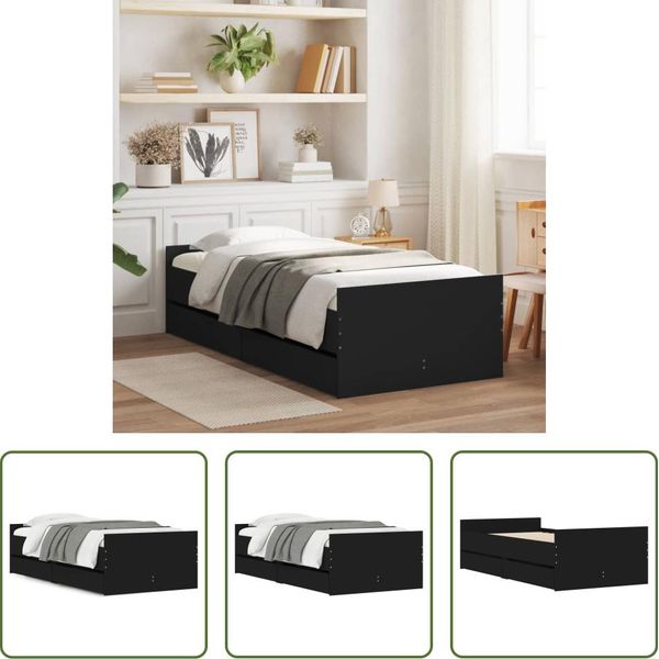 The Living Store Letto Con Cassetti Nero 75X190 Cm-image