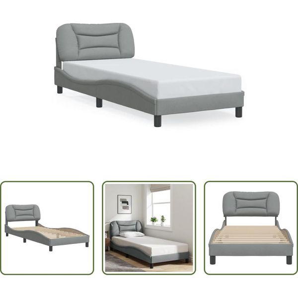 The Living Store Struttura Letto Con Testiera In Tessuto Grigio Chiaro 90X190 Cm-image