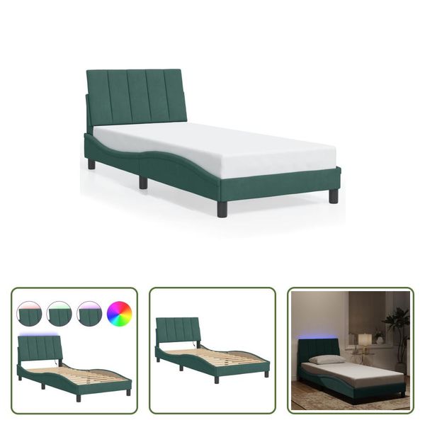 The Living Store Struttura Letto Con Luci Led Verde Scuro 80X200 Cm In Velluto-image
