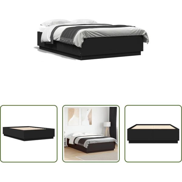 The Living Store Struttura Letto Nera 150X200 Cm In Materiale Ligneo-image
