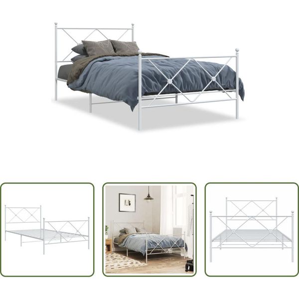 The Living Store Struttura Letto Con Testiera E Pediera In Metallo Bianco 100X200 Cm-image