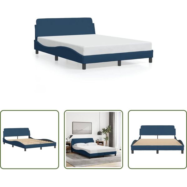 The Living Store Struttura Letto Con Testiera Blu 140X200 Cm In Tessuto-image