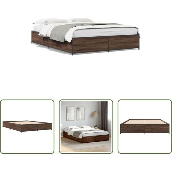 The Living Store Struttura Letto In Rovere Marrone 120X190 Cm Materiale Legno Metallo-image