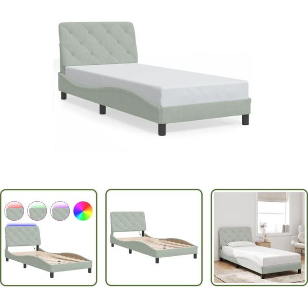 The Living Store Struttura Letto Con Luci Led Grigio Chiaro 80X200 Cm In Velluto-image