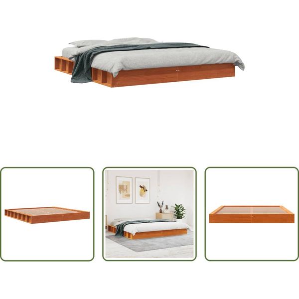The Living Store Letto In Legno Massiccio Cera Marrone 200X200 Cm Pino-image