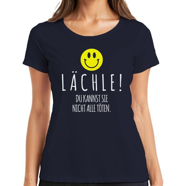 Smile You Can't Kill Them All Black Humour Smiley Ladies T-Shirt, Navy, S-image