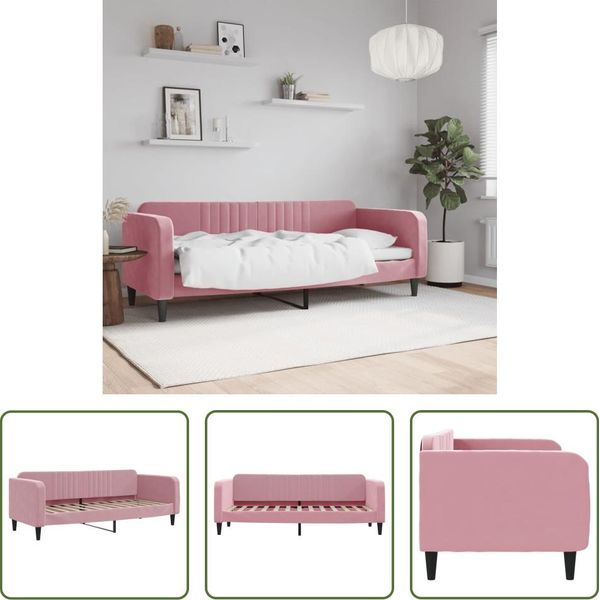 The Living Store Lettino Da Giorno Rosa 80X200 Cm In Velluto-image