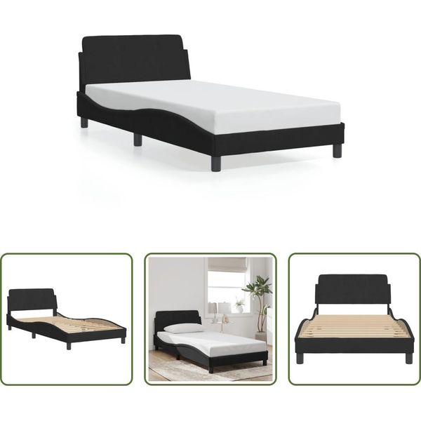 The Living Store Struttura Letto Con Testiera Nera 100X200 Cm In Velluto-image