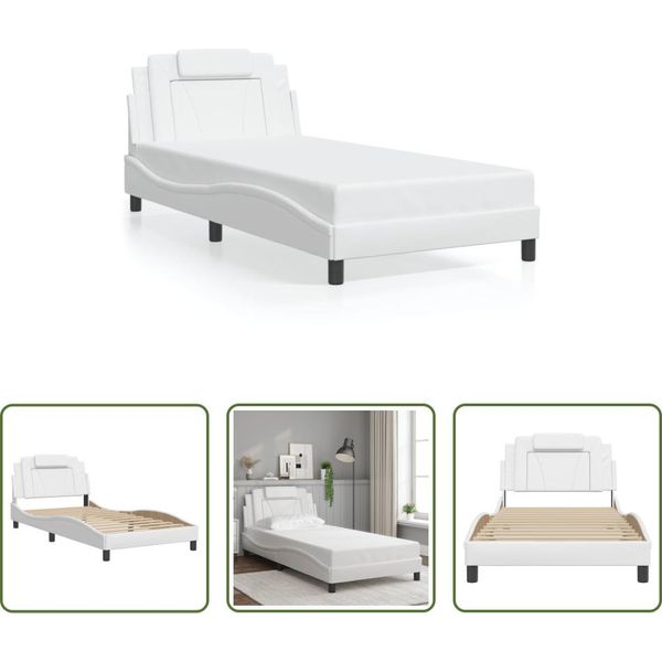 The Living Store Struttura Letto Con Testiera Bianca 100X200 Cm In Ecopelle-image