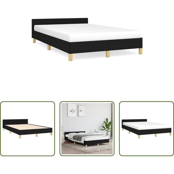 The Living Store Struttura Letto Con Testiera Nera 120X190 Cm In Tessuto-image