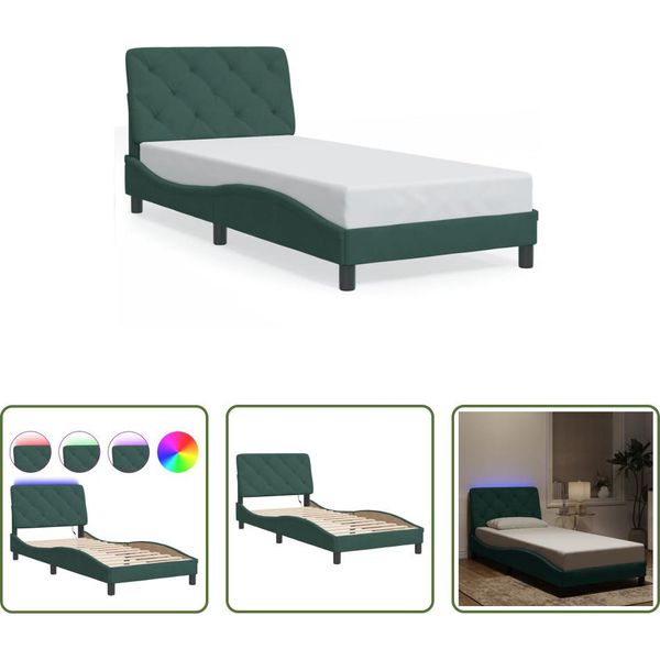 The Living Store Struttura Letto Con Luci Led Verde Scuro 90X200 Cm In Velluto-image