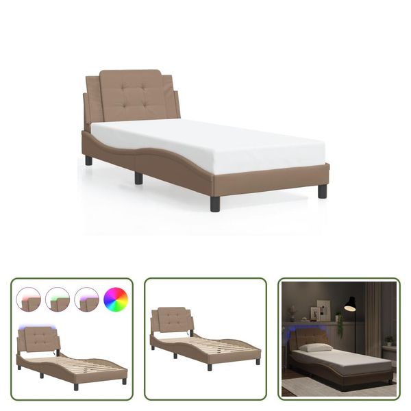 The Living Store Struttura Letto Con Led Cappuccino-Marrone 80X200 Cm In Ecopelle-image
