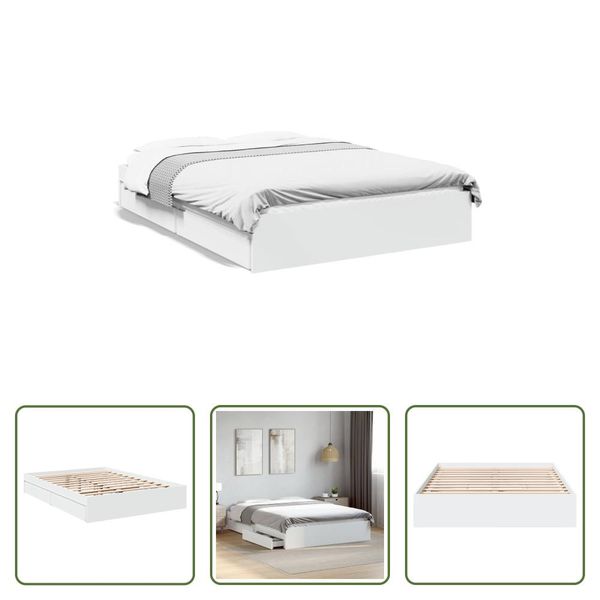 The Living Store Giroletto Con Cassetti Bianco 140X190 Cm In Materiale Ligneo-image