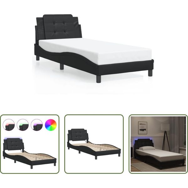 The Living Store Struttura Letto Con Led Nero 90X190 Cm In Ecopelle-image