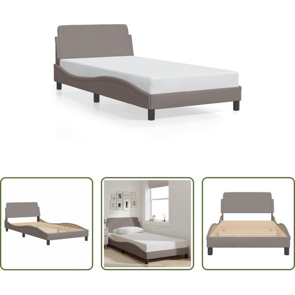The Living Store Struttura Letto Con Testiera In Tessuto Taupe 100X200 Cm-image