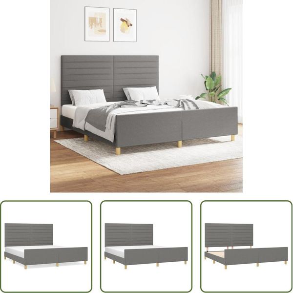 The Living Store Struttura Letto Con Testiera In Tessuto Grigio Scuro 160X200 Cm-image