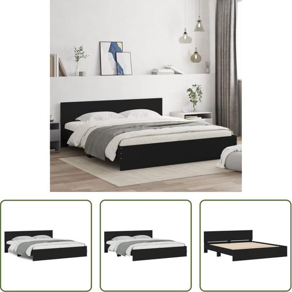 The Living Store Struttura Letto Con Testiera Nera 180X200 Cm-image