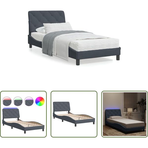 The Living Store Struttura Letto Con Luci Led Grigio Scuro 90X200 Cm In Velluto-image