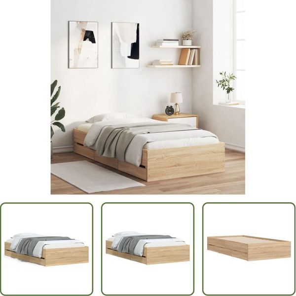 The Living Store Struttura Letto Con Cassetti In Rovere Sonoma 75X190 Cm Materiale Legno-image