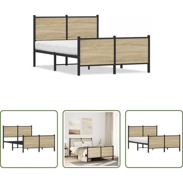 The Living Store Struttura Letto Con Testiera E Pediera In Metallo Rovere Sonoma 120X190Cm-image
