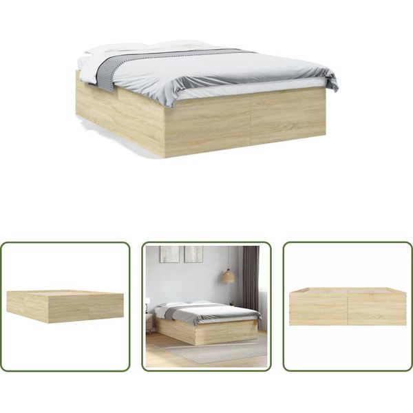 The Living Store Struttura Per Letto In Rovere Sonoma 150X200 Cm Materiale A Base Di Legno-image