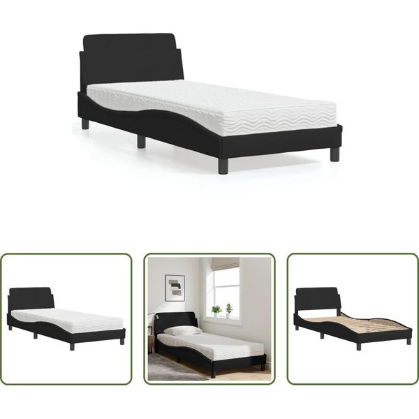 The Living Store Letto Con Materasso Nero 90X200 Cm In Tessuto-image