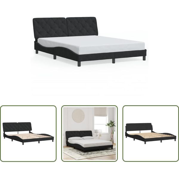The Living Store Struttura Letto Con Testiera Nera 160X200 Cm In Velluto-image